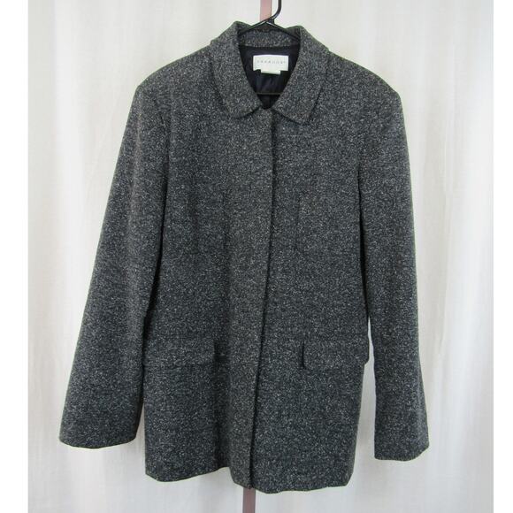 Paradox Women's 14 Tweed Wool Blend Coat Grey Gray Collared Coat Hidden Buttons - Picture 1 of 6